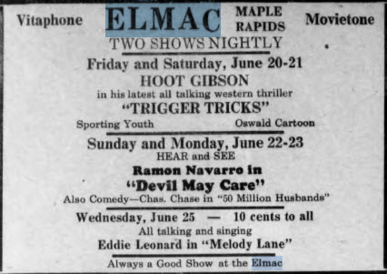 Elmac Theater - June 19 1930 Ad (newer photo)
